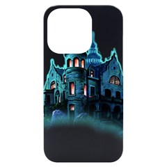 Blue Castle Halloween Horror Haunted House Iphone 14 Pro Black Uv Print Case by Sarkoni