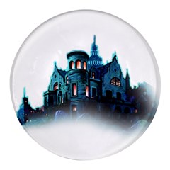 Blue Castle Halloween Horror Haunted House Round Glass Fridge Magnet (4 Pack) by Sarkoni