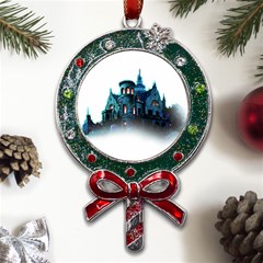 Blue Castle Halloween Horror Haunted House Metal X mas Lollipop With Crystal Ornament