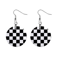 Black White Chess Board Mini Button Earrings by Ndabl3x