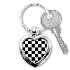 Black White Chess Board Key Chain (heart) by Ndabl3x