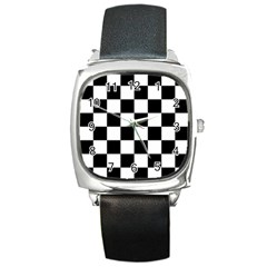 Black White Chess Board Square Metal Watch by Ndabl3x