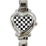 Black White Chess Board Heart Italian Charm Watch Front