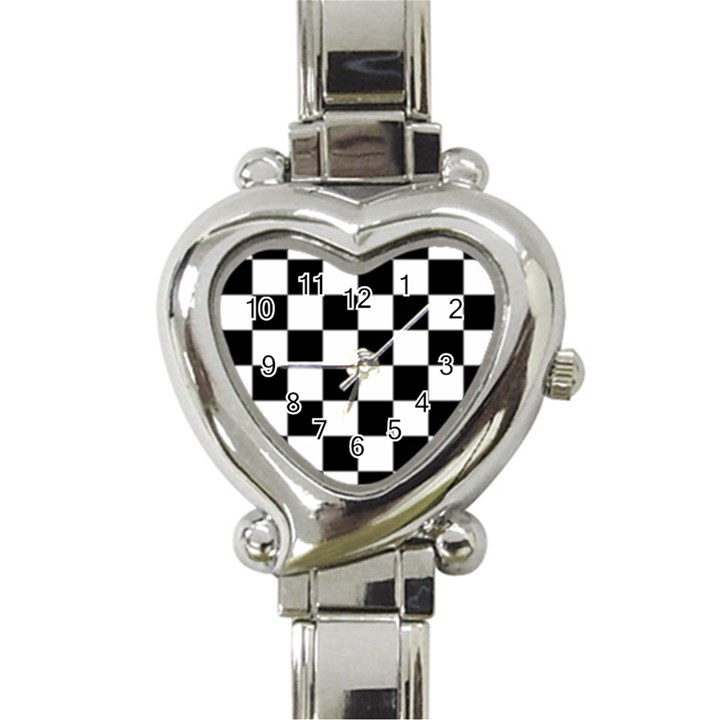 Black White Chess Board Heart Italian Charm Watch