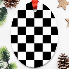 Black White Chess Board Oval Ornament (two Sides) by Ndabl3x