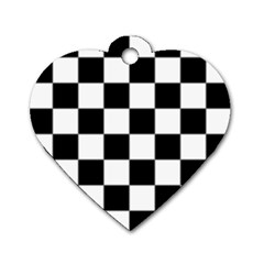 Black White Chess Board Dog Tag Heart (one Side) by Ndabl3x