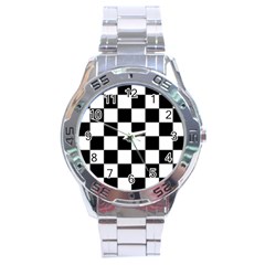 Black White Chess Board Stainless Steel Analogue Watch by Ndabl3x