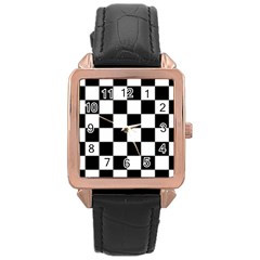 Black White Chess Board Rose Gold Leather Watch  by Ndabl3x