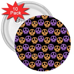 Halloween Skull Pattern 3  Buttons (10 Pack)  by Ndabl3x