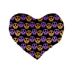 Halloween Skull Pattern Standard 16  Premium Heart Shape Cushions by Ndabl3x