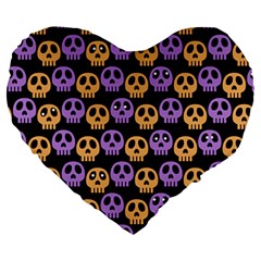 Halloween Skull Pattern Large 19  Premium Heart Shape Cushions by Ndabl3x