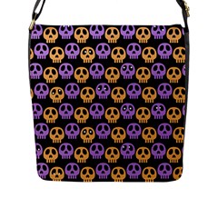 Halloween Skull Pattern Flap Closure Messenger Bag (l) by Ndabl3x