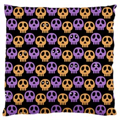 Halloween Skull Pattern Large Premium Plush Fleece Cushion Case (one Side) by Ndabl3x