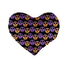 Halloween Skull Pattern Standard 16  Premium Flano Heart Shape Cushions by Ndabl3x