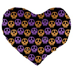 Halloween Skull Pattern Large 19  Premium Flano Heart Shape Cushions by Ndabl3x