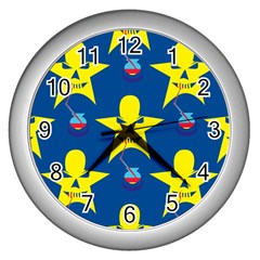 Blue Yellow October 31 Halloween Wall Clock (silver) by Ndabl3x