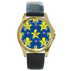 Blue Yellow October 31 Halloween Round Gold Metal Watch by Ndabl3x