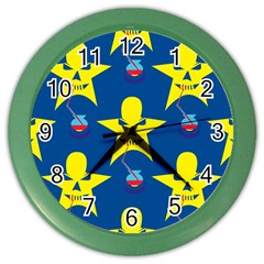 Blue Yellow October 31 Halloween Color Wall Clock by Ndabl3x