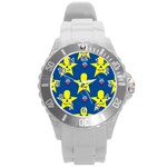 Blue Yellow October 31 Halloween Round Plastic Sport Watch (L) Front