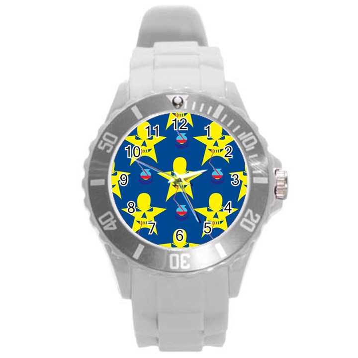 Blue Yellow October 31 Halloween Round Plastic Sport Watch (L)