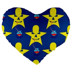 Blue Yellow October 31 Halloween Large 19  Premium Flano Heart Shape Cushions by Ndabl3x