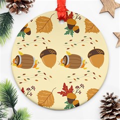 Leaves Foliage Acorns Barrel Ornament (round) by Ndabl3x