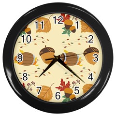 Leaves Foliage Acorns Barrel Wall Clock (black) by Ndabl3x