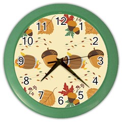 Leaves Foliage Acorns Barrel Color Wall Clock by Ndabl3x