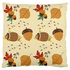 Leaves Foliage Acorns Barrel Large Premium Plush Fleece Cushion Case (one Side) by Ndabl3x