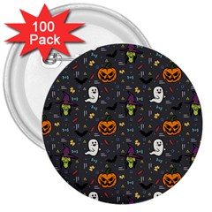 Halloween Bat Pattern 3  Buttons (100 Pack)  by Ndabl3x