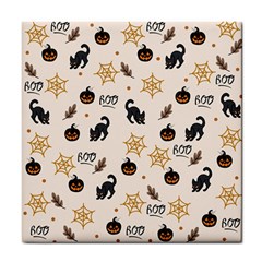 Cat Halloween Pattern Tile Coaster by Ndabl3x