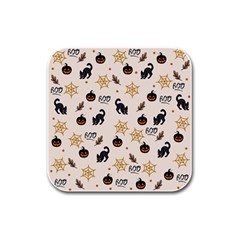 Cat Halloween Pattern Rubber Square Coaster (4 Pack) by Ndabl3x