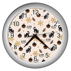 Cat Halloween Pattern Wall Clock (silver) by Ndabl3x