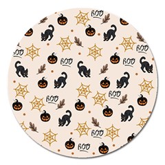 Cat Halloween Pattern Magnet 5  (round) by Ndabl3x