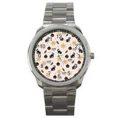 Cat Halloween Pattern Sport Metal Watch by Ndabl3x