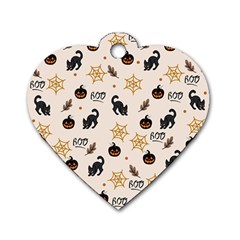 Cat Halloween Pattern Dog Tag Heart (one Side) by Ndabl3x