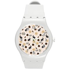 Cat Halloween Pattern Round Plastic Sport Watch (m) by Ndabl3x