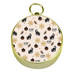 Cat Halloween Pattern Gold Compasses by Ndabl3x