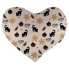 Cat Halloween Pattern Large 19  Premium Flano Heart Shape Cushions by Ndabl3x