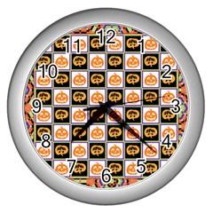 Chess Halloween Pattern Wall Clock (silver) by Ndabl3x