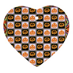 Chess Halloween Pattern Heart Ornament (two Sides) by Ndabl3x