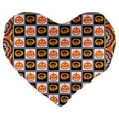 Chess Halloween Pattern Large 19  Premium Flano Heart Shape Cushions by Ndabl3x