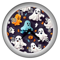 Ghost Pumpkin Scary Wall Clock (silver) by Ndabl3x