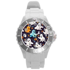 Ghost Pumpkin Scary Round Plastic Sport Watch (l) by Ndabl3x