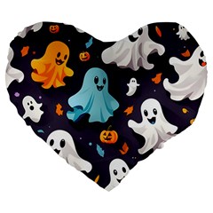 Ghost Pumpkin Scary Large 19  Premium Flano Heart Shape Cushions by Ndabl3x