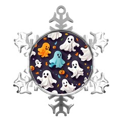 Ghost Pumpkin Scary Metal Small Snowflake Ornament by Ndabl3x