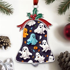 Ghost Pumpkin Scary Metal Holly Leaf Bell Ornament by Ndabl3x