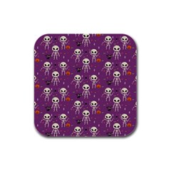 Skull Halloween Pattern Rubber Square Coaster (4 Pack) by Ndabl3x