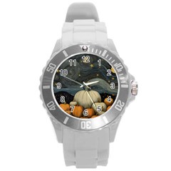 Pumpkin Halloween Round Plastic Sport Watch (l) by Ndabl3x