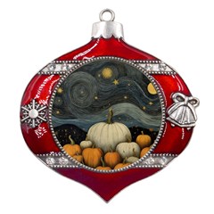 Pumpkin Halloween Metal Snowflake And Bell Red Ornament by Ndabl3x